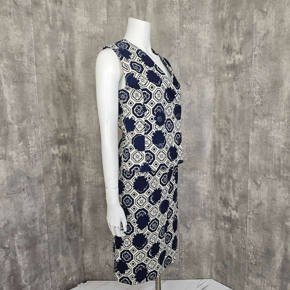 Vintage 60s Handmade 2 Piece Skirt Set S Navy White Floral Mod Sleeveless Top - Picture 6 of 10